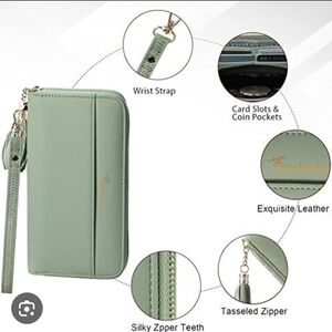 Sleek Green Leather Phone Case with Wrist Strap